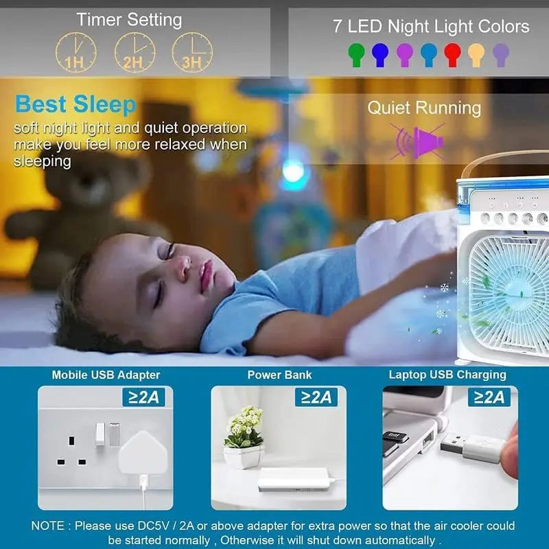 Air Humidifier Cooling USB Fan Water Mist Small Refrigeration Air Conditioner Mini Fan Water-Cooled Silent Air Cooler 3 in 1