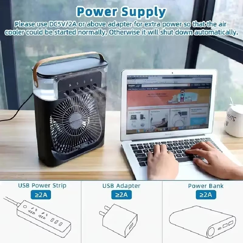 Air Humidifier Cooling USB Fan Water Mist Small Refrigeration Air Conditioner Mini Fan Water-Cooled Silent Air Cooler 3 in 1